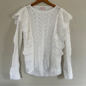 C+D+M White Ruffle Crewneck Sweater Medium Neutral Preppy Casual Formal